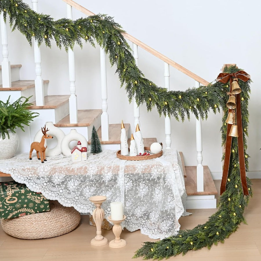 Christmas Pine Needle Garland Soft Rubber Feel Norfolk Pine Cypress Rattan