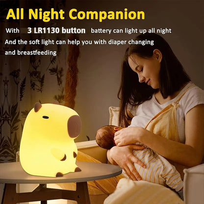 Cute Capybara Night Light Cute Cartoon Silicone Creative Bedside Sleep Night Lamp Room Decor Birthday Christmas Gift