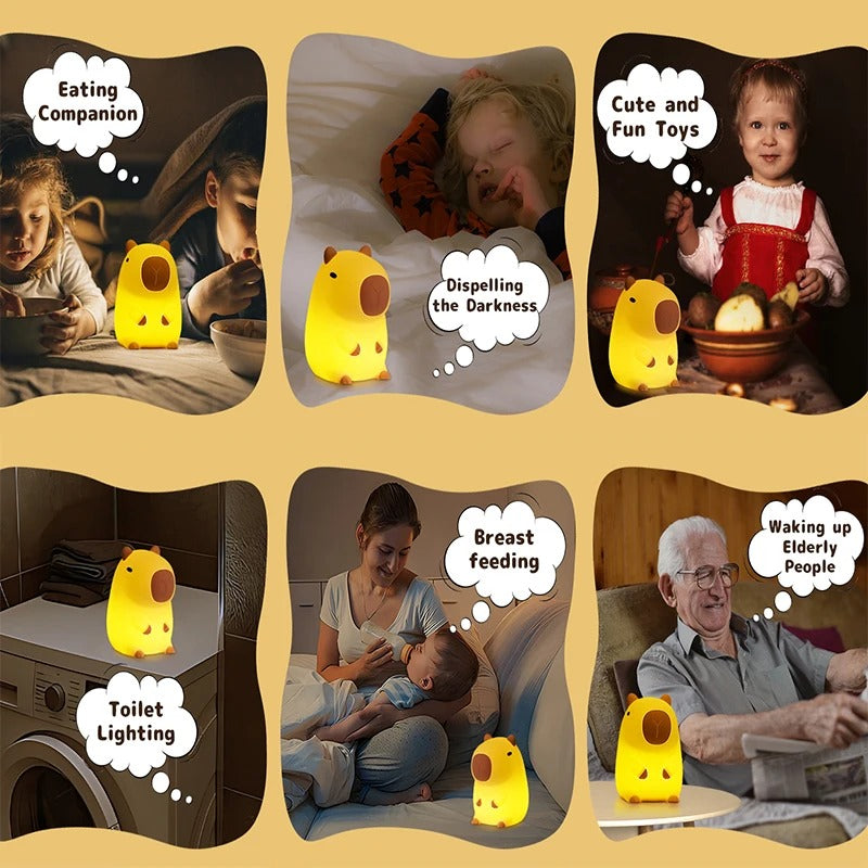 Cute Capybara Night Light Cute Cartoon Silicone Creative Bedside Sleep Night Lamp Room Decor Birthday Christmas Gift